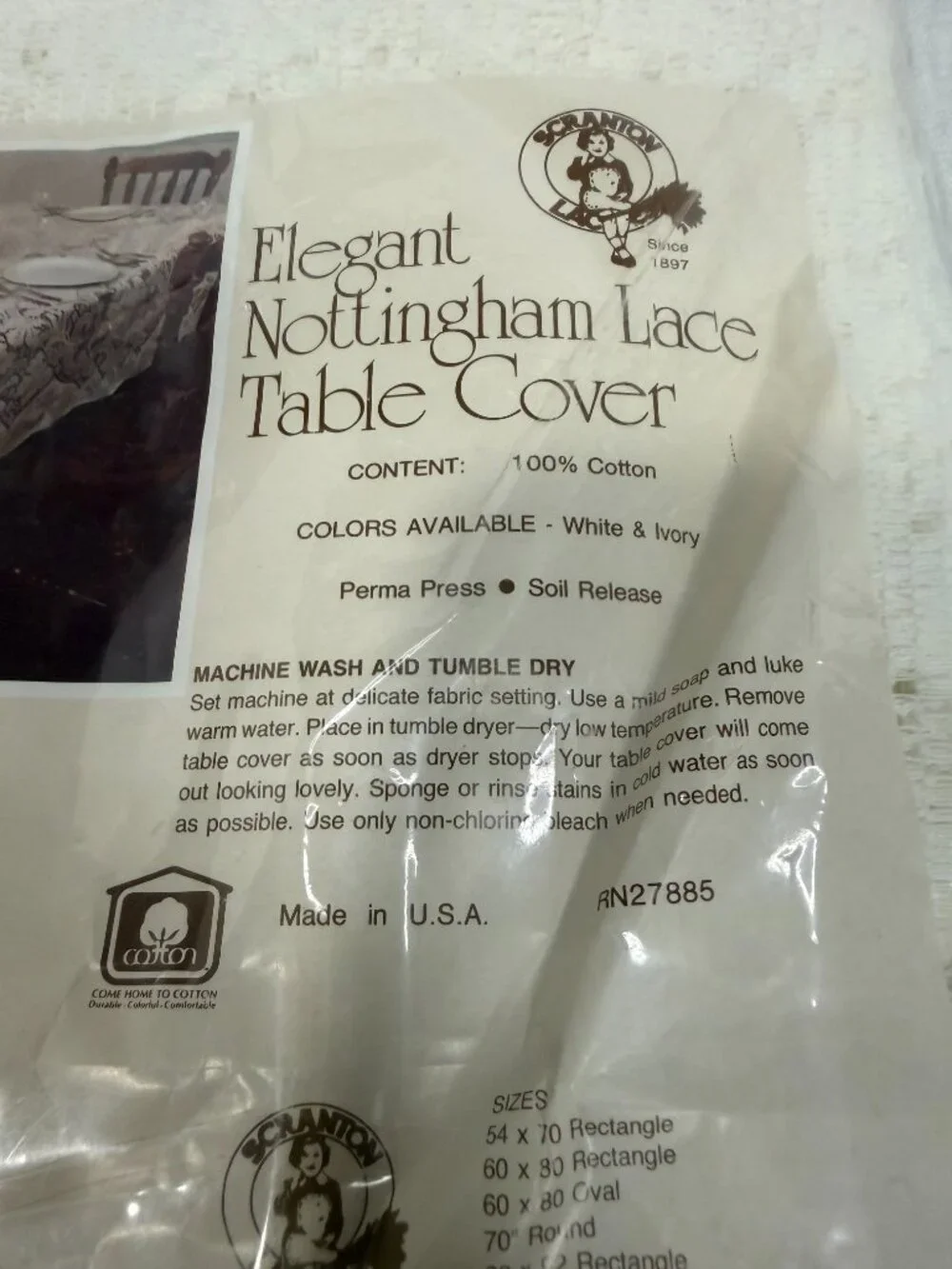 Scranton Lace Tablecloth NWT 60x80 Ivory Cotton Nottingham Vintage Symphony USA